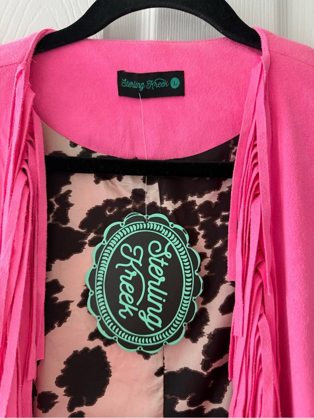 STERLING KREEK HOT PINK JACKET WITH FRINGE NWT SIZE LARGE - Picture 2 of 4